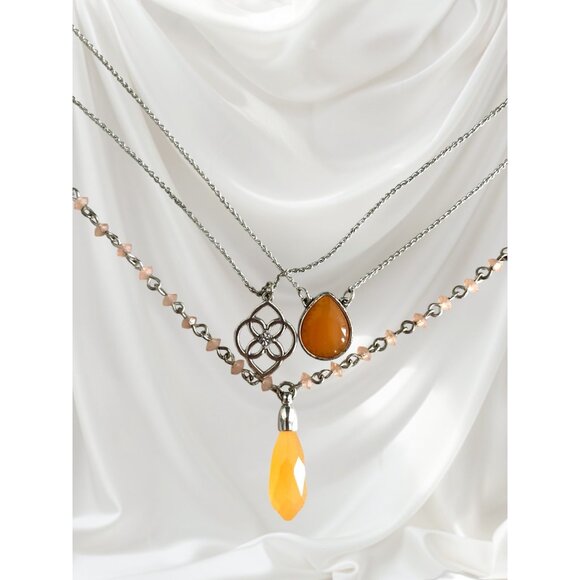 Chaps Y2K Layered Necklace with Orange Glass Teardrop Pendant - Picture 1 of 5